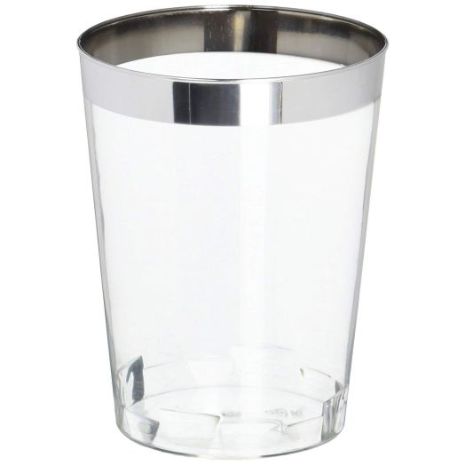 OCCASIONS Wedding Disposable Plastic Tumbler Cups (Silver Rimmed, 10 oz Tumbler, 100 pcs)