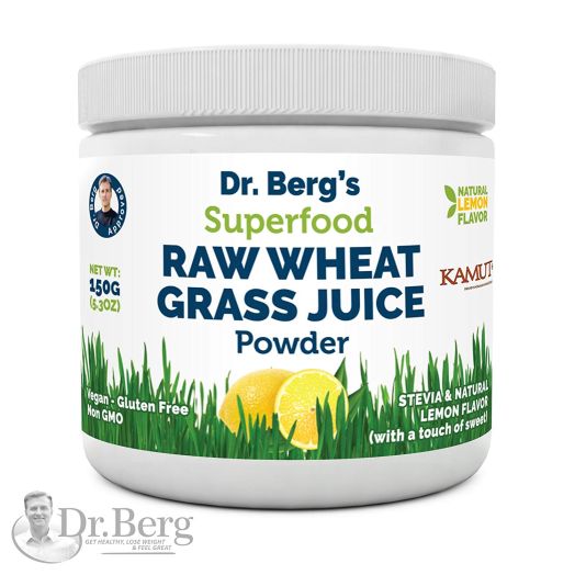 Dr. Berg's Natural Lemon Flavored Wheat Grass Powder with KamutTM -Raw and Ultra-Concentrated Nutrients -Rich in Vitamins, Chlorophyll and Trace Minerals (1 Pack)