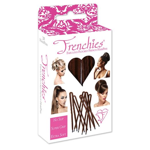Frenchies Ultra Flocked Extra Soft French Twist Hair Pins: The French Hair Pins for Buns, Updo Hairstyles, Hair Extensions + Wigs - 20 Count Brown