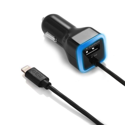 Gembonics iPhone Car Charger, Lighting MFI Apple Certified Car Charger for iPhone X, 8, 8Plus, 7, 7Plus 6S / 6S +, 6, 6 Plus, SE, 5, 5S, iPad Pro, Air 2, Mini 3 with Extra USB Port (Black)