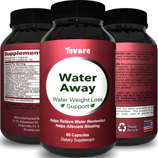 Premium Water Pills Diuretic Natural and Pure Dietary Supplement for Water Retention Relief Weight loss Detox Cleanse for Men and Women with Vitamin B-6 Potassium Chloride Dandelion Root by Tevare