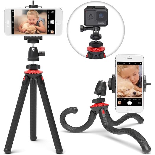 Xenvo SquidGrip Flexible Cell Phone Tripod - Portable Smartphone and Action Camera Holder - Tripod Stand Compatible with iPhone, GoPro, Android, Samsung, Google Pixel and All Mobile Phones