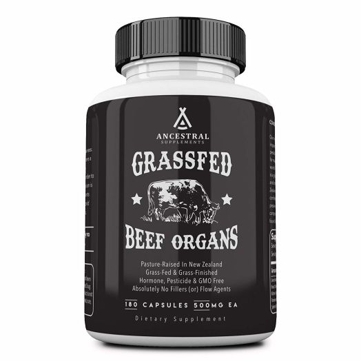 Ancestral Supplements Grass Fed Beef Organs (Desiccated)  Liver, Heart, Kidney, Pancreas, Spleen (180 Capsules)