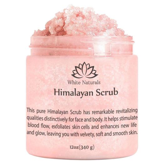 Pure Himalayan Pink Salt Scrub 12 oz By White Naturals: All Natural Body Scrub With Nourishing Vitamins, Exfoliate For Soft and Healthy Skin,Massaging Scrub For Sore Muscles and Skin Imperfections