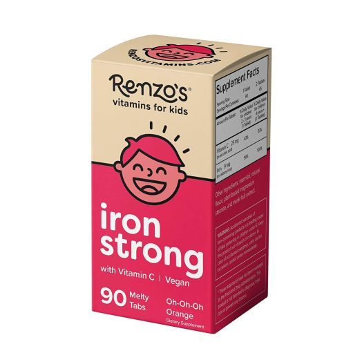 Renzo's Iron Strong, Vegan Dissolvable Vitamins for Kids, Zero Sugar, Oh-Oh-Oh Orange Flavor, 90 Melty Tabs