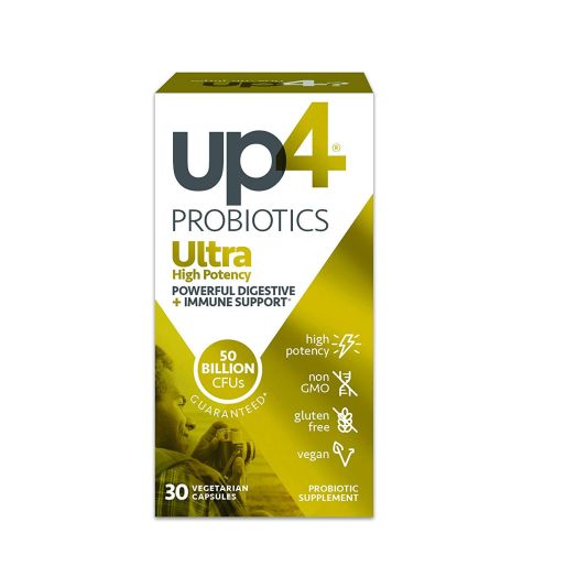 up4 Ultra High Potency Probiotic Supplement | Powerful Digestive + Immune Support | 50 Billion CFUs Guaranteed | Non-GMO, Gluten Free, Vegan | 30 Vegetarian Capsules