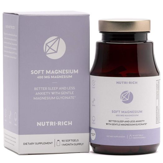 Magnesium for Sleep by Nutri-Rich - Easy Absorption 400mg Organic Magnesium Glycinate Chelate and MCT Oil for Enhanced Digestion (90 Softgels) New Smaller Pills!