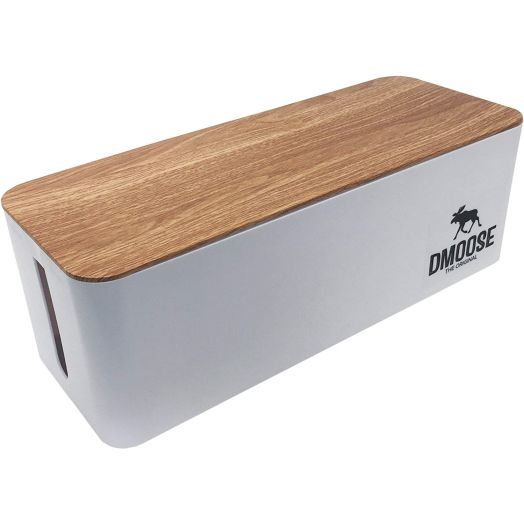 DMoose Cable Management Box Organizer - ABS Material, Wooden Style - Hides Power Strips, Surge Protectors and Cords. Large Size for Entertainment Center, Home Office, Computers  Kids and Pet Friendly