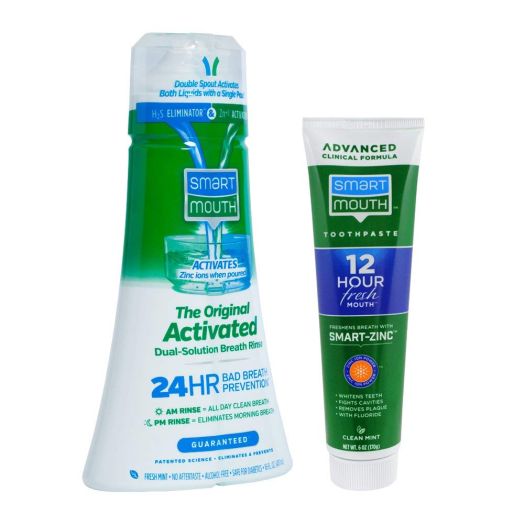SmartMouth Original Activated Oral Rinse and Premium Toothpaste for 24 Hour Bad Breath Prevention