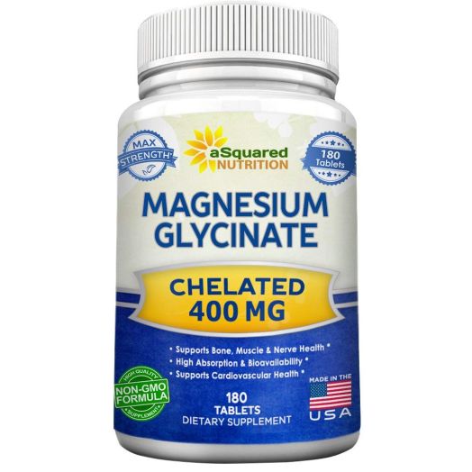 Magnesium Glycinate 400mg - 180 Tablets - Max Strength Magnesium Bisglycinate Chelate Supplement - Maximum Bioavailability and Absorption - Non-GMO - Supports Muscles, Bones and Heart