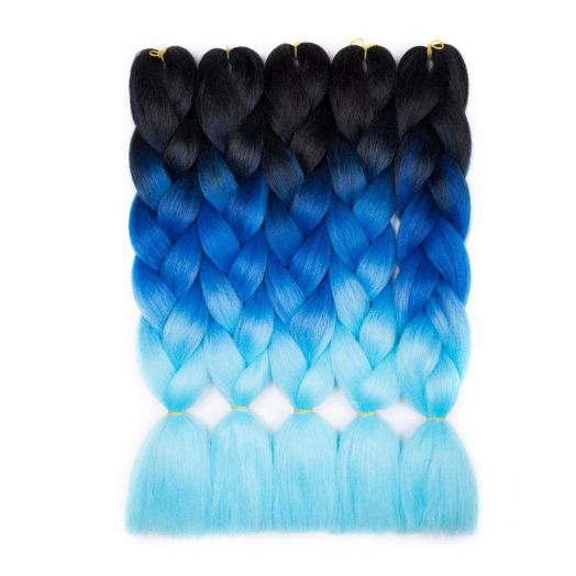 Alissa Jumbo Braiding Hair Extensions High Temperature Kanekalon Synthetic Ombre Twist Hair Multiple Tone Colored Jumbo Braiding Hair (24'', Black-Blue-Azure)