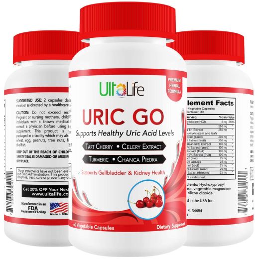 #1 GOUT Relief URIC Acid Support Supplement - Stop Painful Swollen Joints, Flare-Ups and Attacks + Kidney Stones and Gallbladder Pain - Tart Cherry, Chanca Piedra, Celery Seed + URIC GO Cleanse Capsules