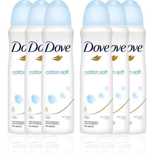 Dove Cotton Soft Anti-Perspirant Deodorant Spray Dry 48 Hour Protection (Pack of 6) 150 Ml by Dove