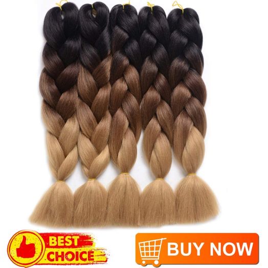 DingDian Braiding Hair Ombre Kanekalon Jumbo Braids Synthetic Braiding Hair 5Pcs/Lot Hair Extension for Twist Braiding Hair (24" Black-Dark brown-Light brown)