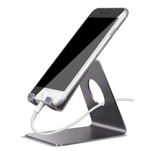 Lamicall Cell Phone Stand, Phone Dock : Cradle, Holder, Stand Compatible with Switch, All Android Smartphone, Phone 6 6s 7 8 X Plus 5 5s 5c XS Max XR Charging Accessories Desk - Gray