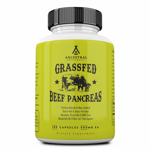 Ancestral Supplements Grass Fed Pancreas Digestive and Proteolytic Enzymes (including trypsin) and Pancreatic Support (180 capsules)