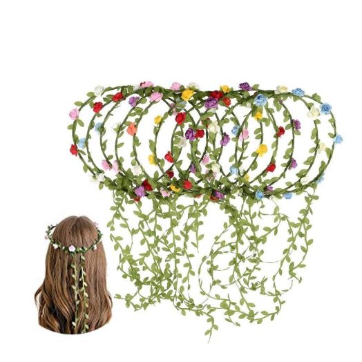 Kaptin 10 Pack Multicolor Flower Crown Headband, Women Girl Fashion Floral Crown Garland Headbands for Festival Celebration Wedding Party