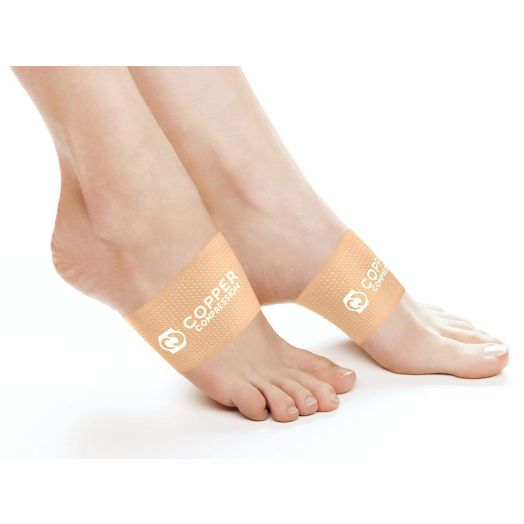 Copper Compression Copper Arch Support - 2 Plantar Fasciitis Braces / Sleeves. GUARANTEED Highest Copper Content. Foot Care, Heel Spurs, Feet Pain, Flat Arches (1 PAIR Nude Color - One Size Fits All)