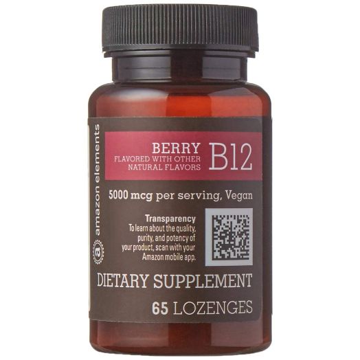 Amazon Elements Vitamin B12 Methylcobalamin 5000mcg, 65 Berry Flavored Lozenges, 2 month supply
