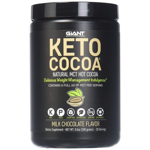 Giant Sports Keto Cocoa - Sugar Free Hot Chocolate with MCTs for Low Carb Ketogenic and Paleo Diet, Gluten Free, 20 Servings