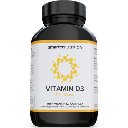 Smarter Nutrition Plant-Based Vitamin D3 with K2 Complex for Healthy Bones and Arteries, Vegetarian Softgels (1 Month Supply)