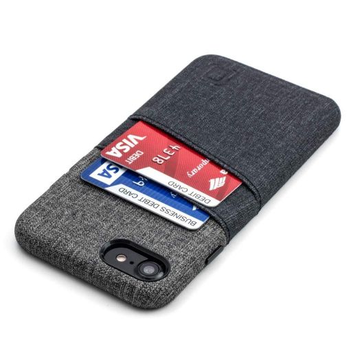 Dockem Luxe Wallet Case for iPhone 8 and 7 - Slim Synthetic Leather Card Case with UltraGrip Twill Canvas Styling; Professional Executive Cover with 2 Card Holder Slots [Black and Grey]