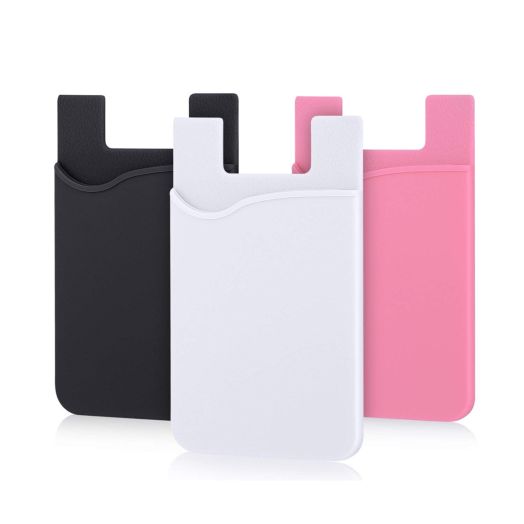 Phone Card Holder, Pofesun Silicone Adhesive Stick-on ID Credit Card Wallet Phone Case Pouch Sleeve Pocket Compatible for iPhone/Android/Samsung Galaxy and Smartphones - 3 Pack(Black, White, Pink)