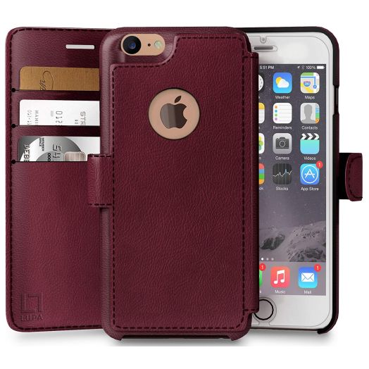 iPhone 8 Wallet Case, Durable and Slim, Lightweight with Classic Design and Ultra-Strong Magnetic Closure, Faux Leather, Burgundy, Apple 8 (2017)