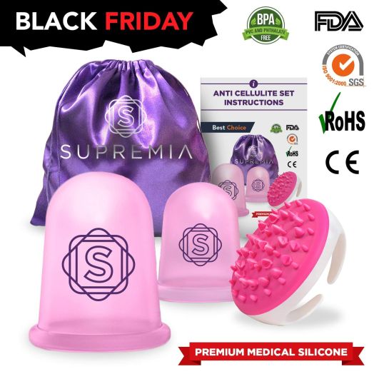 Original Anti Cellulite Vacuum Cup Set 2 pcs and Cellulite Massager Remover | Premium Medical Grade  Silicone Suction Cups for Cellulite Body Vacuum Massage, Lose Weight and Muscle Relaxation