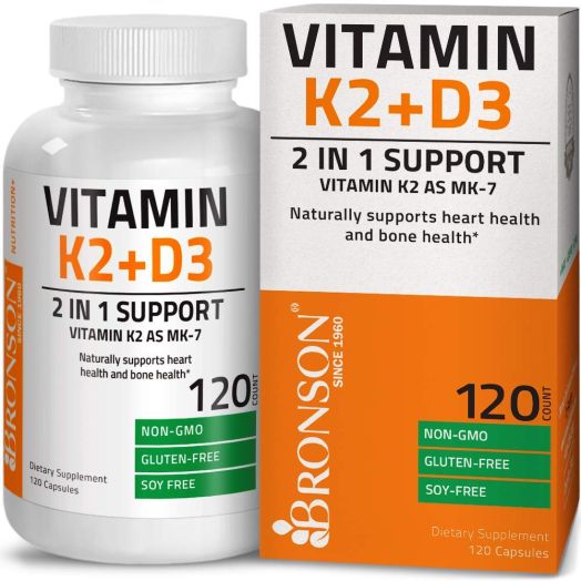 Bronson Vitamin K2 (MK7) with D3 Supplement - Vitamin D and K Complex Premium Non GMO and Gluten Free Formula, 120 Capsules
