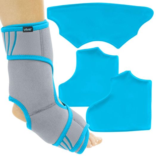 Vive Ankle Ice Pack Wrap - Foot Cold/Hot Compression Brace - Adjustable Freeze Support for Cooling/Heating Achilles Injuries, Tendonitis, Plantar Fasciitis, Sore Feet, Inflammation, Muscle Sprain