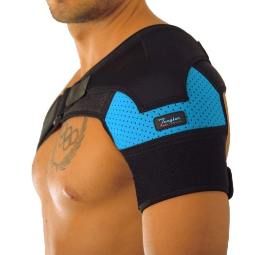 Shoulder Support Brace - Adjustable Sleeve, With Compression Pad and E-Book by Zeegler Orthosis - Therapy for Pain Relief and Injuries like Dislocated AC Joint, Bursitis, Rotator Cuff, Labrum Tear
