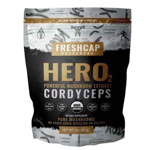 HERO - Cordyceps Mushroom Extract Powder - USDA Organic -60 g- Supplement - Energy and Endurance - Add to Coffee/Tea/Smoothies-Real Fruiting Body No Fillers