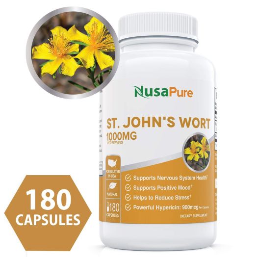 Best St. John's Wort 1000mg 180 Capsules (Non-GMO) Powerful 900mcg Hypericin Saint Johns Wort Extract for Mood, Anxiety and Depression Support (500mg per Capsule) - 100% Money Back Guarantee