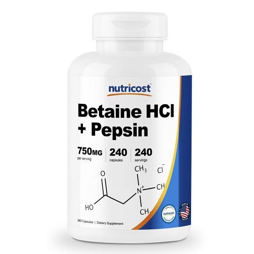 Nutricost Betaine HCl + Pepsin 750mg, 240 Capsules - Gluten Free and Non-GMO