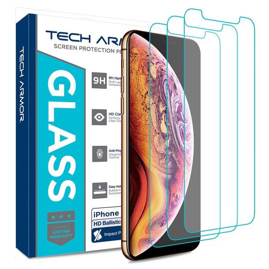 Tech Armor Apple iPhone X/Xs Ballistic Glass Screen Protector [3-Pack] Case-Friendly Tempered Glass, 3D Touch Accurate Designed for New 2018 Apple iPhone Xs