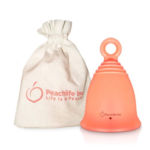 Menstrual Cup with Ring for Easy Removal - 12 Hour No Spill - Pad and Tampon Alternative - FDA Approved Medical Grade  Silicone - PEACHCUP by PEACHLIFE INC