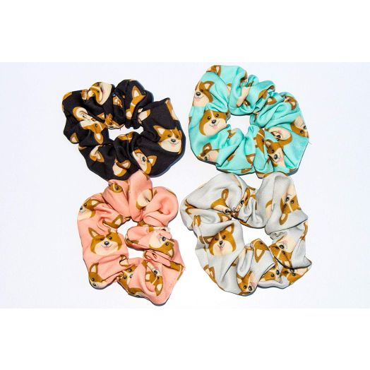 Corgi Dog Hair Scrunchies 4 Pack Cotton Elastic Hair Bands Scrunchy Hair Ties Ropes Scrunchie for Women or Girls Hair Accessories