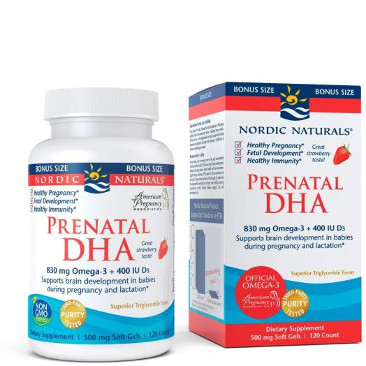 Nordic Naturals Prenatal DHA - Supports Brain Development in Babies During Pregnancy and Lactation*, Strawberry Flavored, Bonus Count 120 Soft Gels