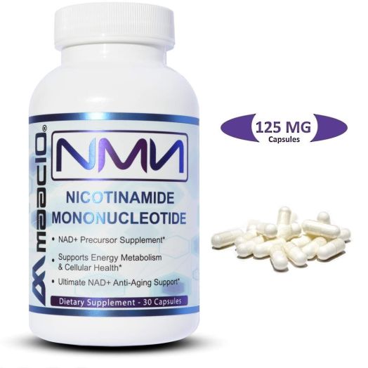 MAAC10-125mg NMN Nicotinamide Mononucleotide. Powerful NAD+ Supplement. Promotes Anti-Aging DNA-Repair, Sirtuin Activation and Energy Metabolism. (30 Capsules)
