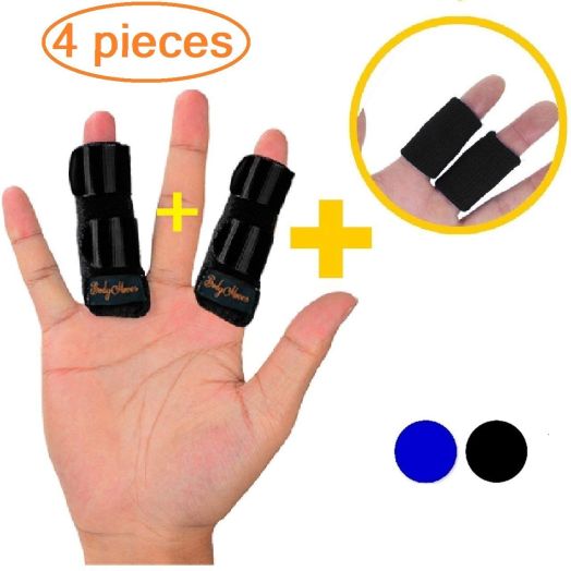 BodyMoves Finger splints Plus 2 Nylon Sleeves for Trigger Finger Mallet Finger Broken Finger Rheumatoid Arthritis Post Operative Care (Midnight Black)
