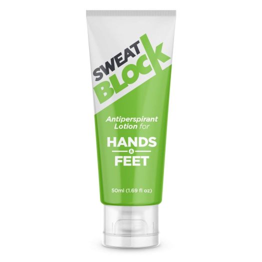 SweatBlock Antiperspirant Lotion for Hands and Feet, Proven to Reduce Excessive Sweating, Reduce Hand and Foot Sweat and Smelly Feet, Safe Effective, FDA Compliant Anti Sweat Lotion for Women and Men, 50mL