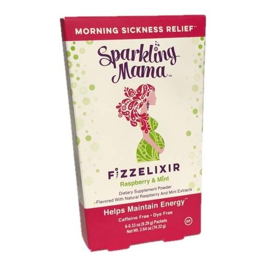 Sparkling Mama's Morning Sickness Relief, Tummy discomfort, Effervescent Powder Drink Mix, Dr. formulated, B6 and Mg for Nausea Relief, No Caffeine,8-Pack Raspberry and Mint)