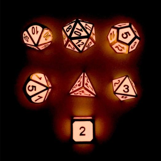 Haxtec 7PCS Zinc Alloy DND Metal Dice Set Glow in the Dark Durable Polyhedral Glowing Dice D20 D12 D10 D8 D6 D4 for Dungeons and Dragons RPG MTG Table Games