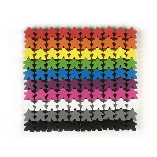 100 Multi-Color Wooden Meeples - Standard Size (16mm)