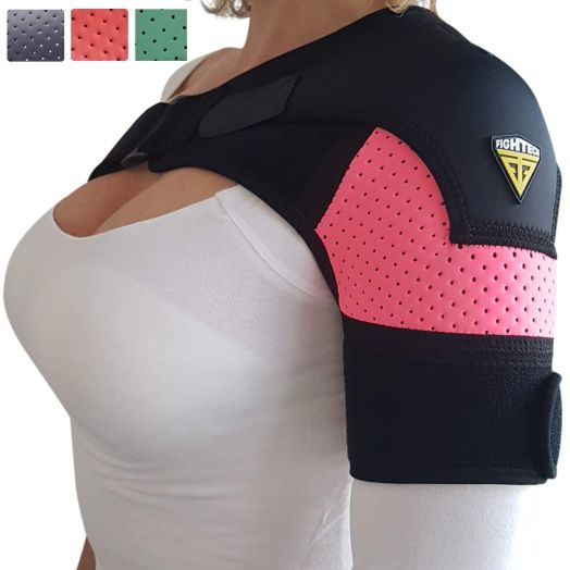 Shoulder Brace - Support and Injury Prevention Brace- Joint Pain Releaser- Shoulder Compression Wrap Strap - Adjustable Injury Accessories for Shoulders - Premium Quality Strap by FIGHTECH (Pink, L-XL)