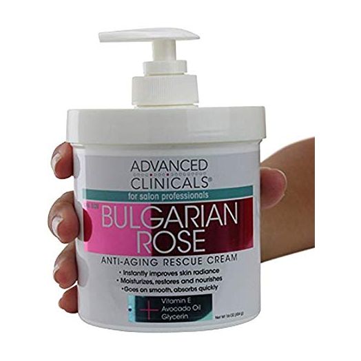 Advanced Clinicals Bulgarian Rose Oil Cream Anti-Aging Rescue for Face, Hands, Neck. Spa Size 16oz (16oz)