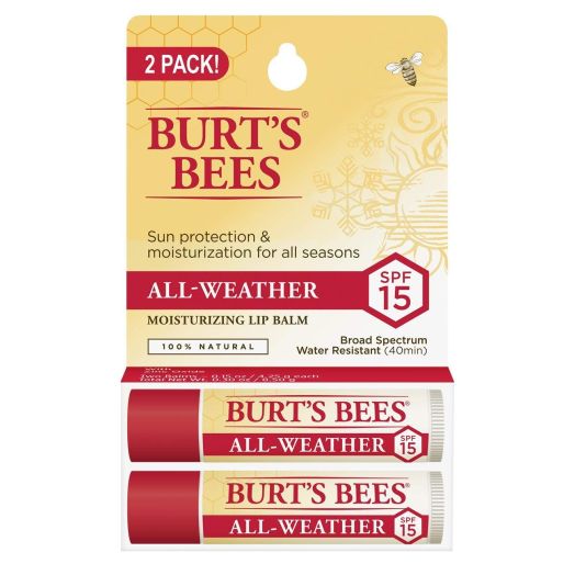 Burt's Bees 100% Natural All-Weather SPF15 Moisturizing Lip Balm, 2 Count