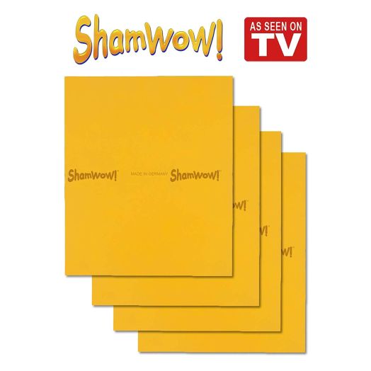 ShamWow The Original Super Absorbent Multi-Purpose Cleaning Shammy (Chamois) Towel Cloth, Machine Washable, Will Not Scratch, Orange (4 Pack)