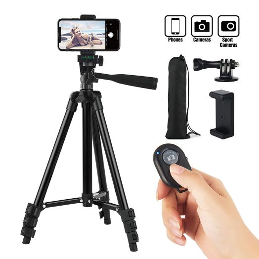 Hitch Phone Tripod,Gopro Tripod 42 Inch 106cm Aluminum Lightweight Smartphone Tripod for Iphone/Samsung/Huawei Cellphone, Camera and Gopro with Bluetooth Remote Control, Carrying Bag and Gopro Mount
